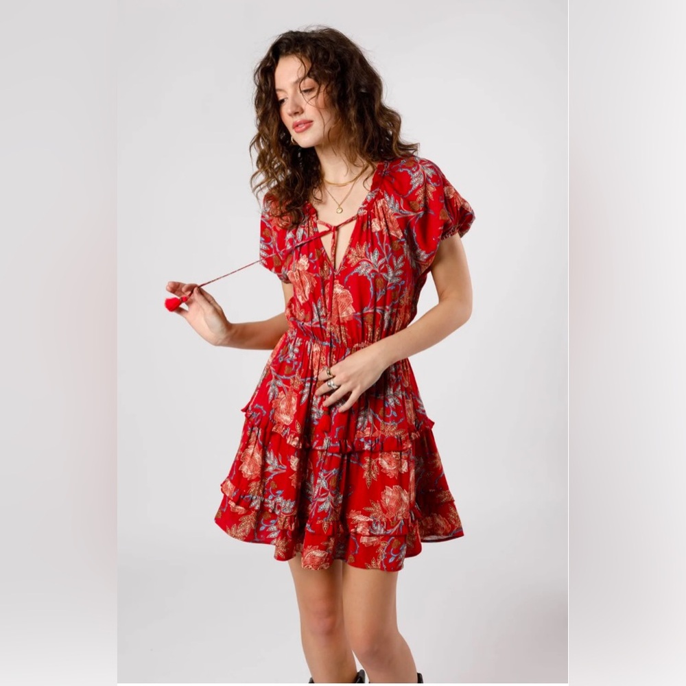 Band of the Free CONNIE GARNET FLORAL MINI DRESS NWT